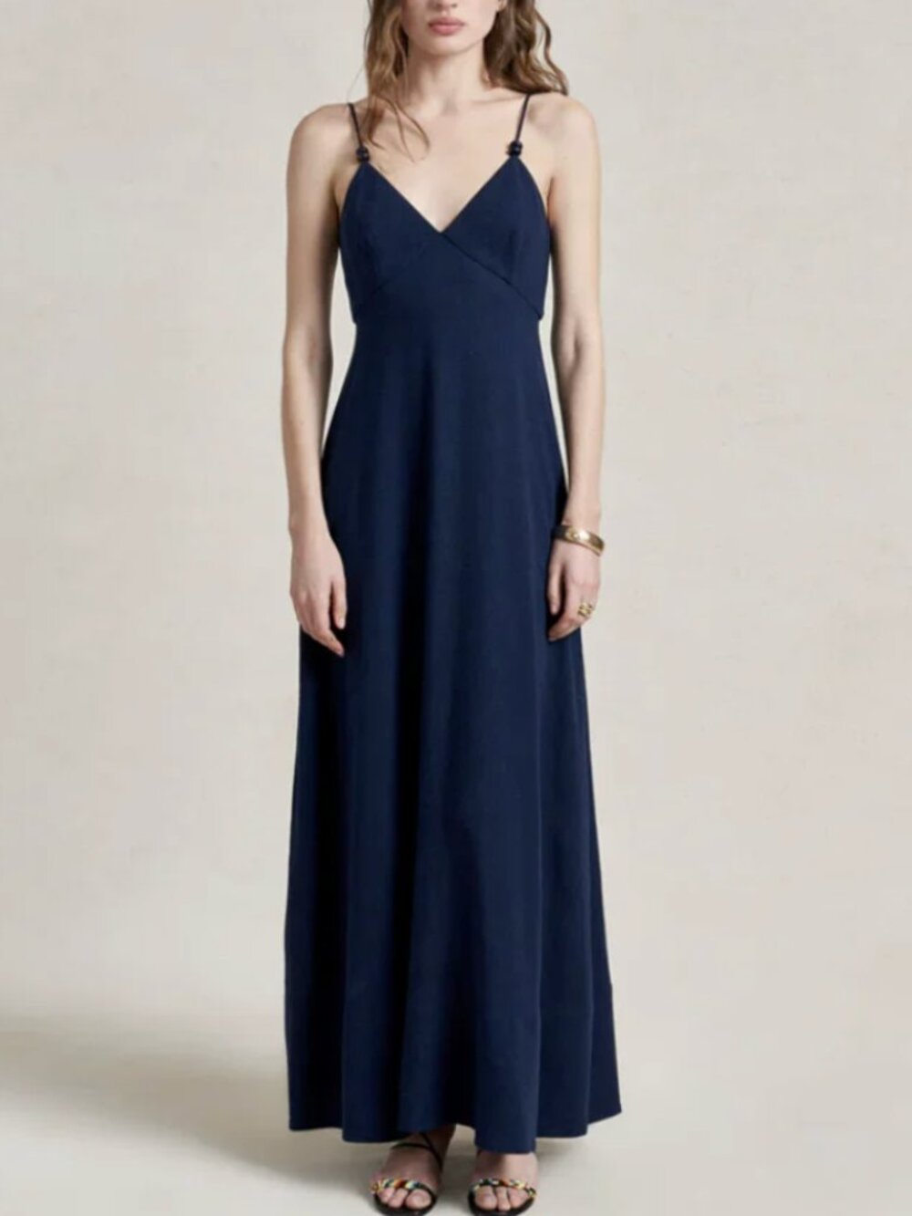 La Ligne Baldini Maxi Dress Midnight Navy Blue Linen Causal Vacation Party